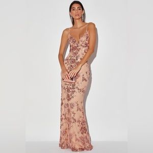 Lulu’s Shine Language Rose Gold Sequin Mermaid Maxi Dress